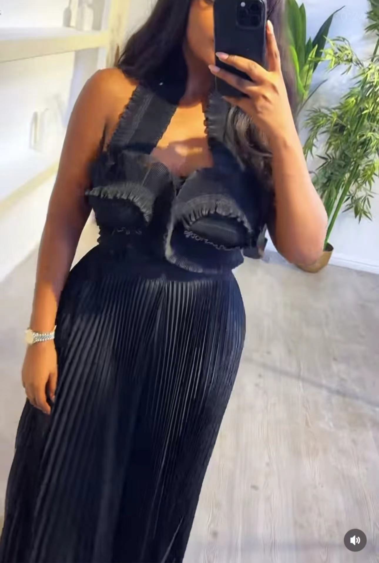 Women African Pleated Top + Wide Leg Pants Two-Piece Set 5