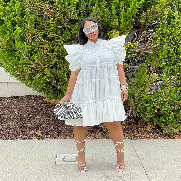 Spring/Summer Retro Court Style Pleated Puff Sleeve Loose Women Dress 6