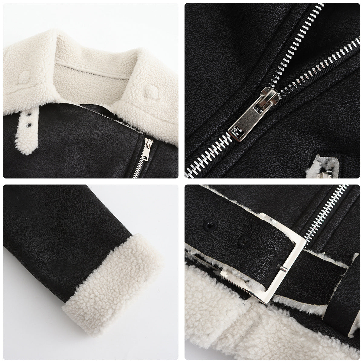 Autumn And Winter Fur Warm Women's Leather Jacket With Belt For Women Turndown Collar Coat 41
