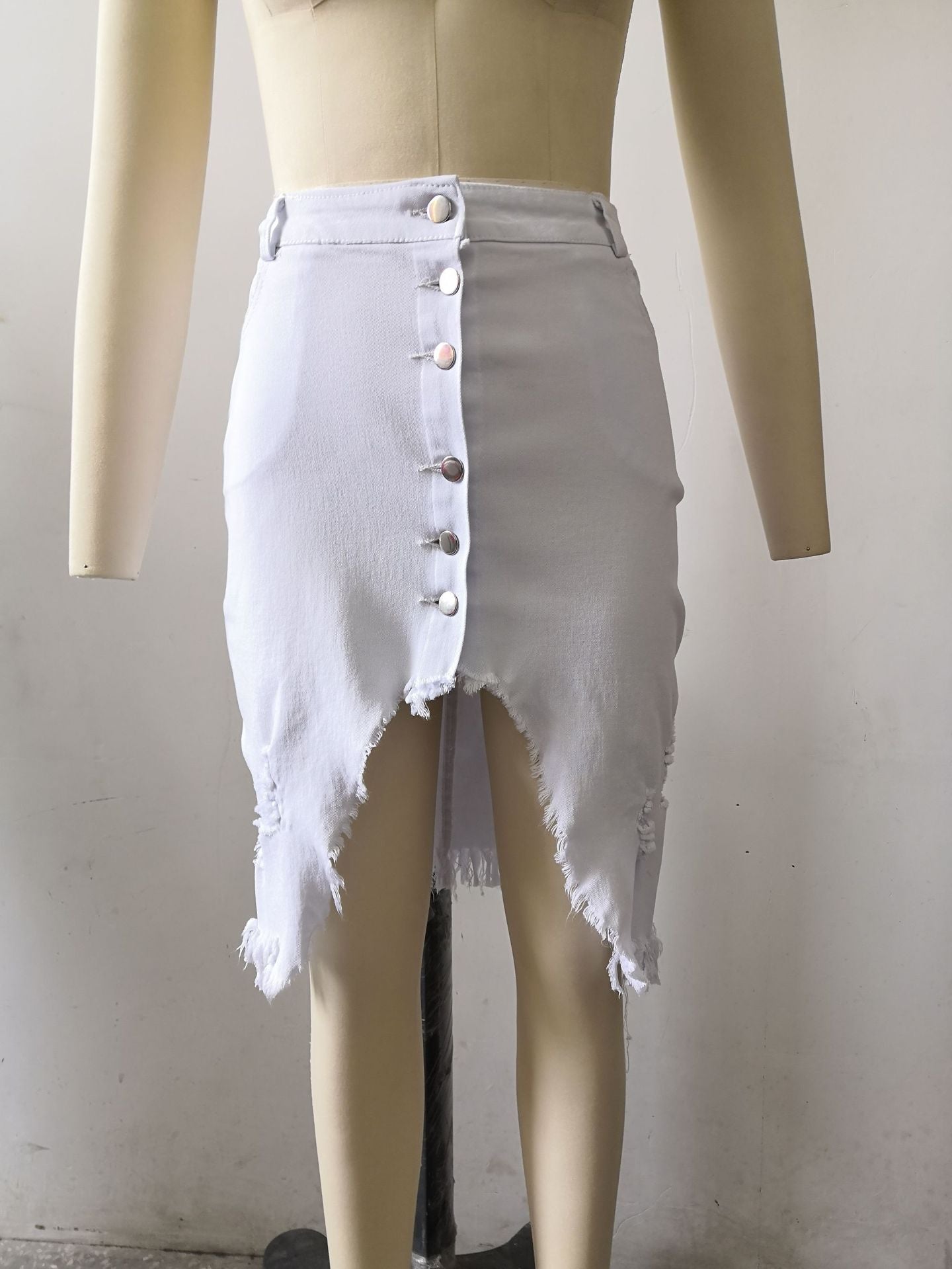 Women Summer Solid Stretch Denim Skirt Without Belt 8