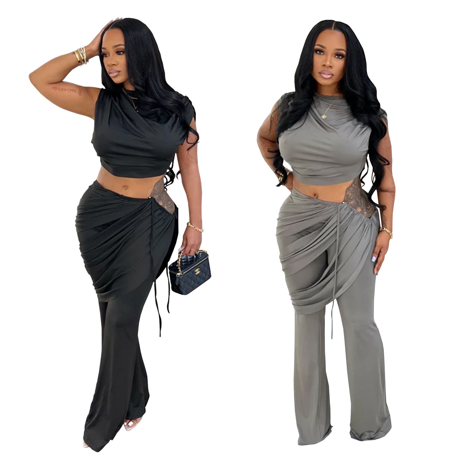 Women Casual Sleeveless Crop Top and Two-Piece Pants Set 7