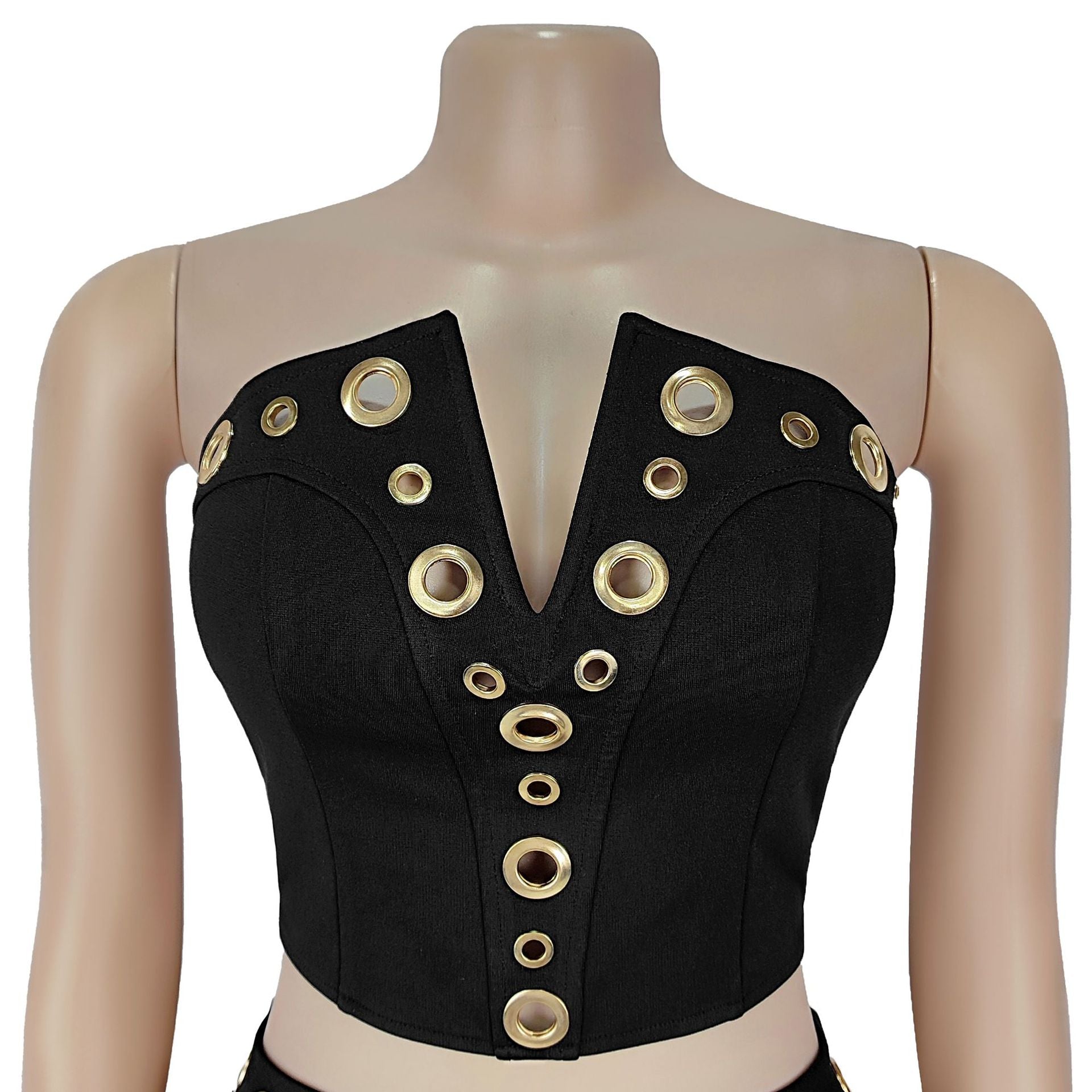 Women's Sexy Strapless Metal Buckle Fashionable Two Piece Pants Set 20