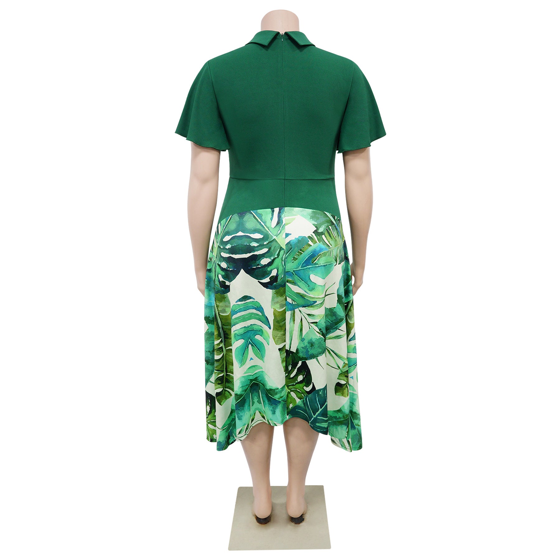 Summer Women's Chic Turndown Collar Ruffle Sleeve African Plus Size Dress 11