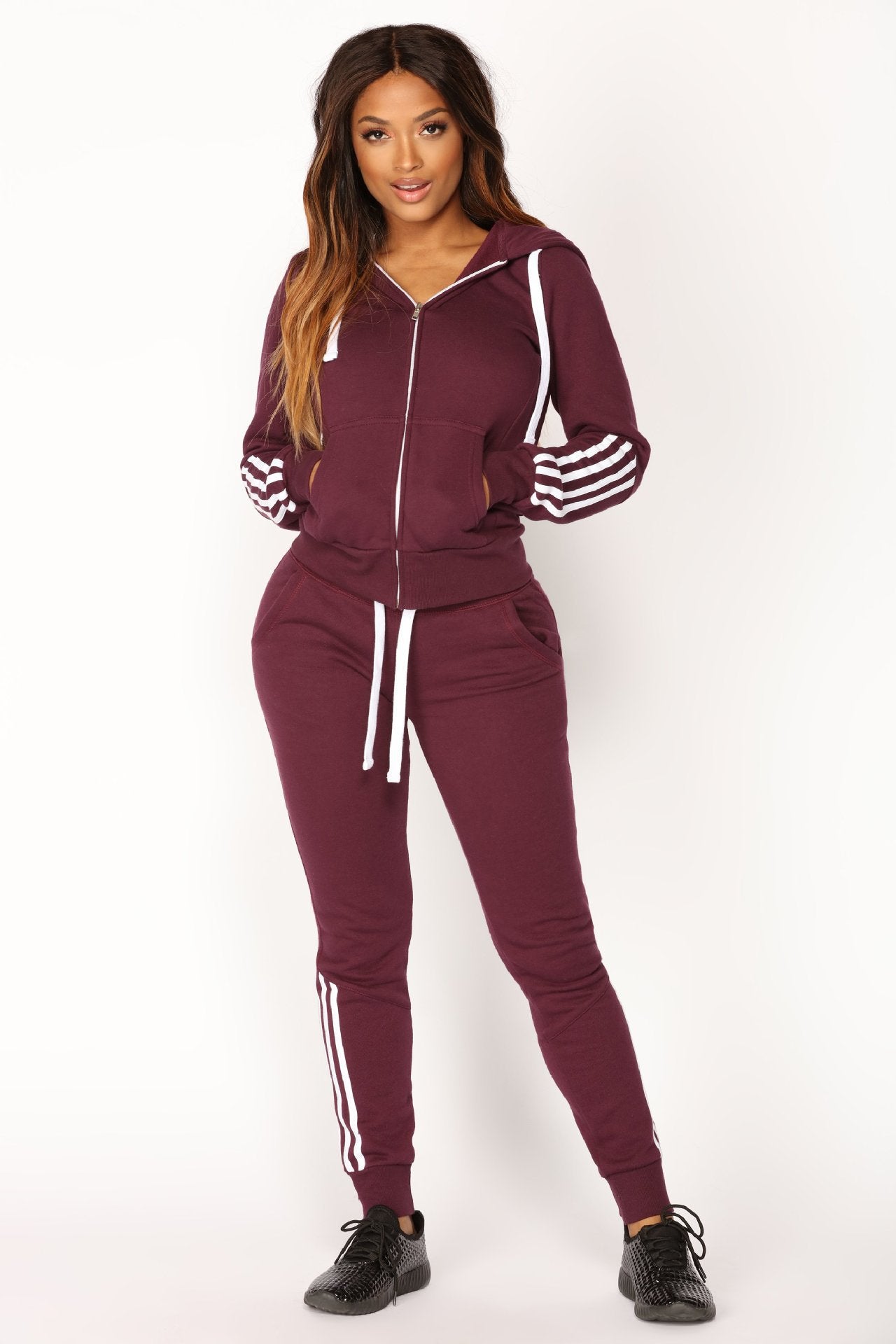 Women Long Sleeve Hoodies and Long Pants SportswearTwo Piece Set 5