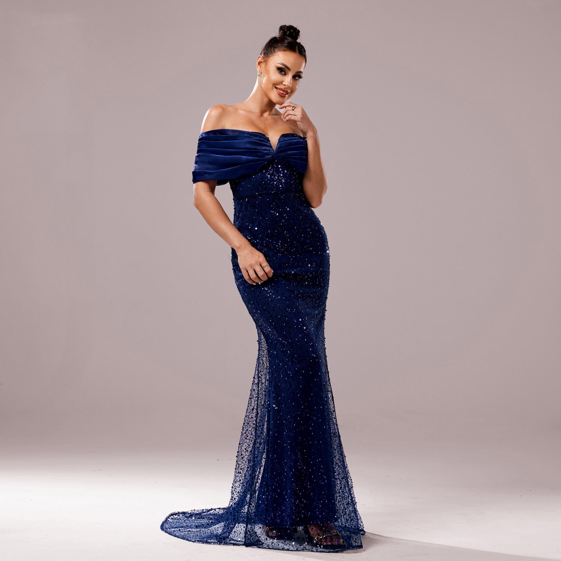 Luxury Off-Shoulder Sequin Fishtail Evening Dress 6