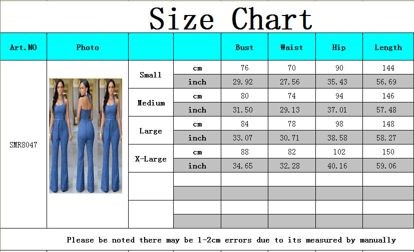 Women Sexy Denim Jumpsuit with Belt 6