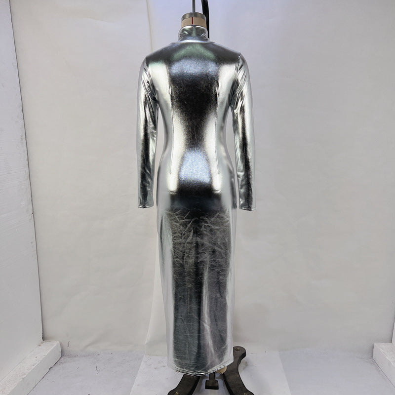 Women High Neck Long Sleeve Bodycon Maxi Dress 8