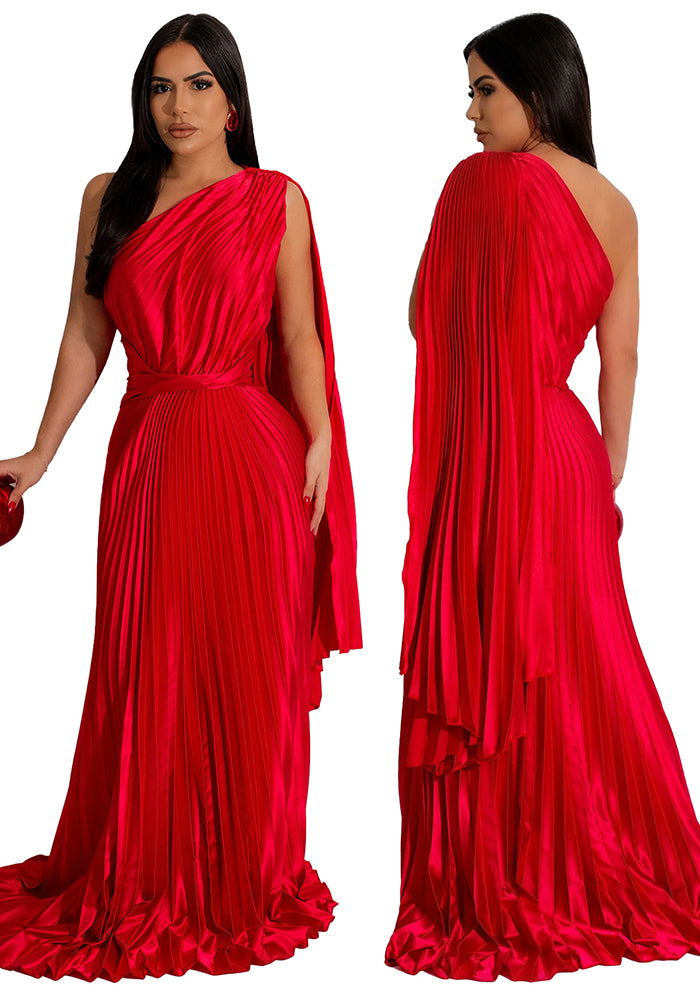 Women one-shoulder pleated Slash Shoulder dress