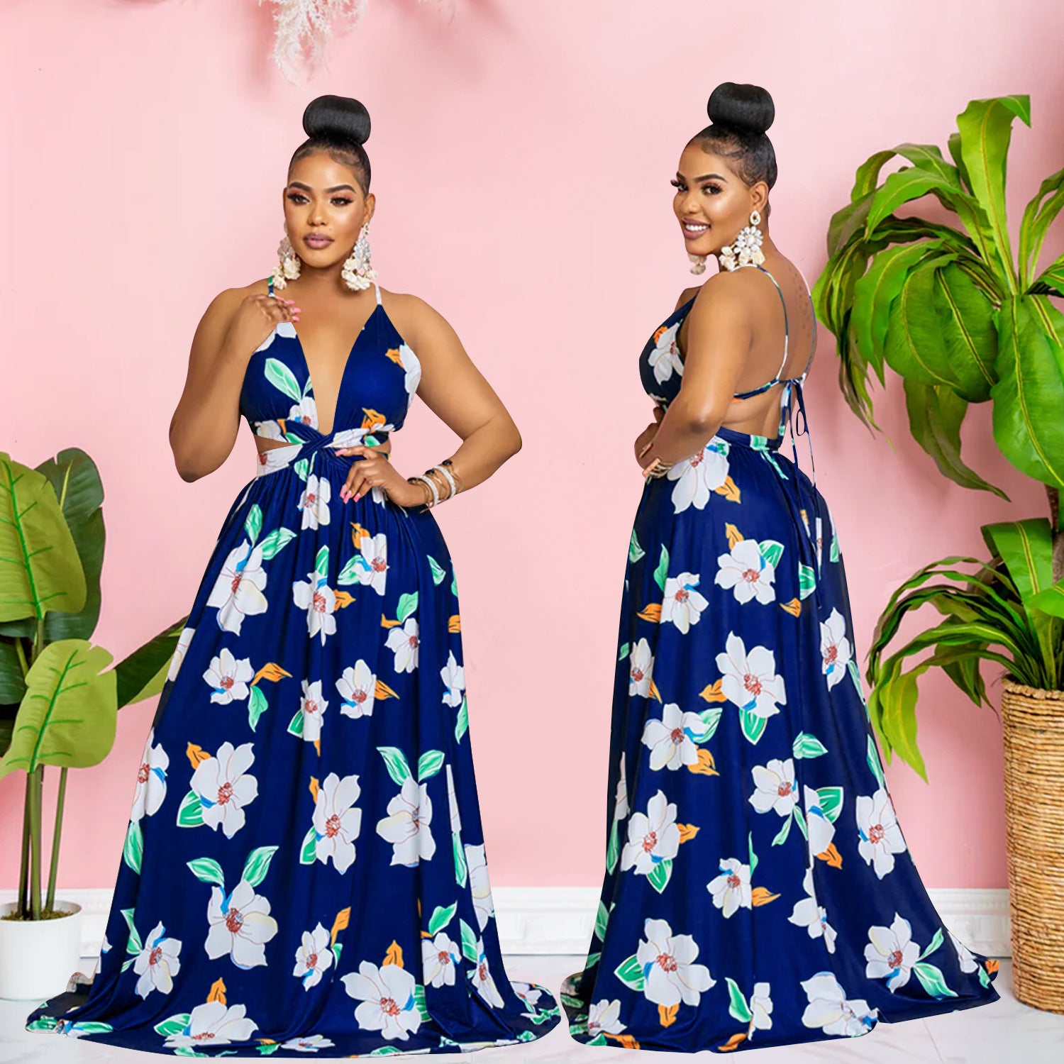 Women Summer Fashion Flower Print Sundress