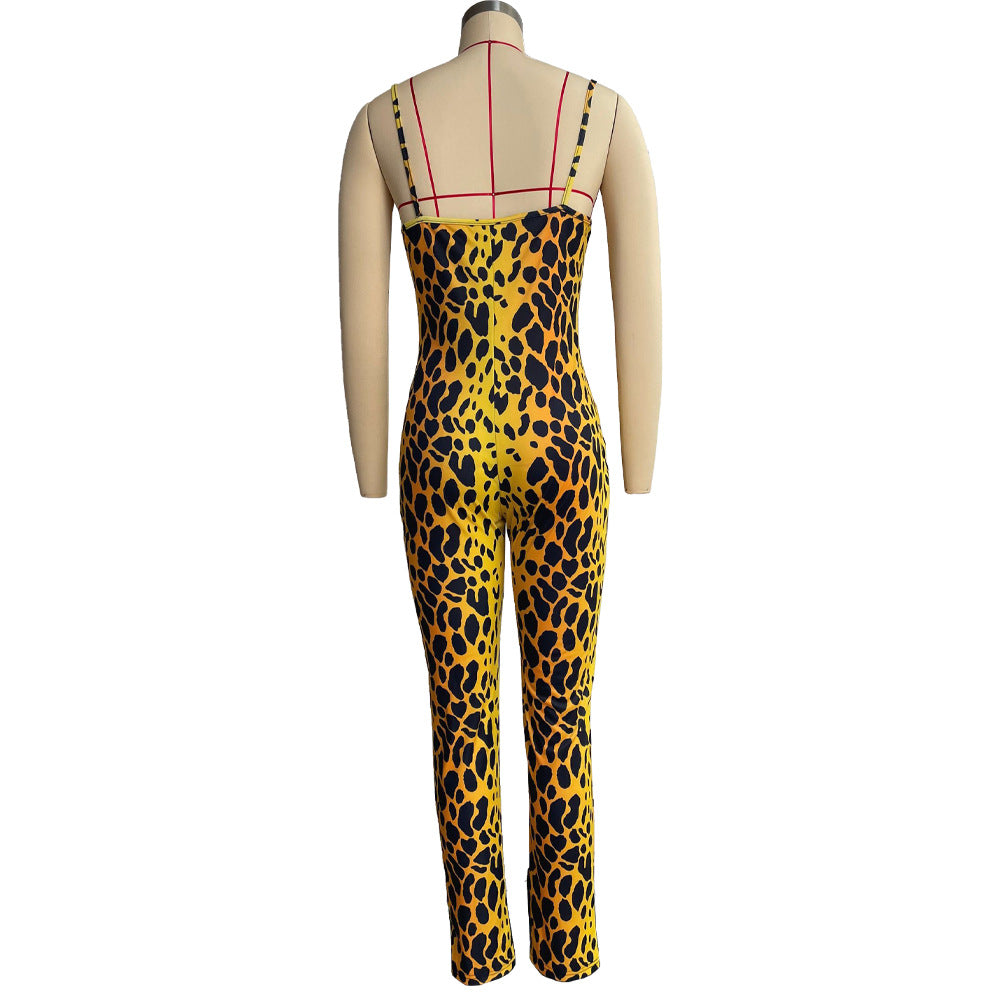 Women Casual Printed Jumpsuit and Coat Two-piece Set 23