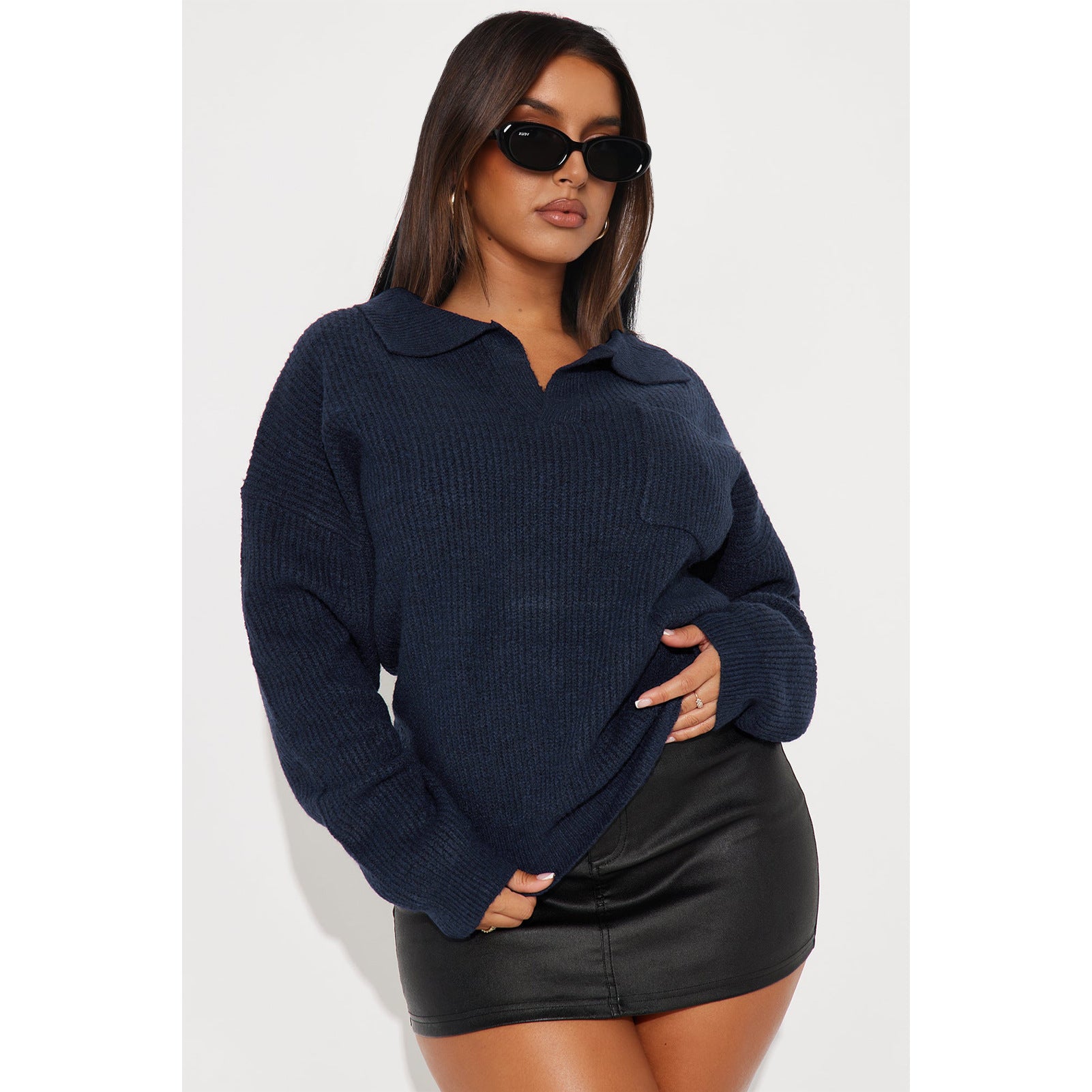 Women's Turndown Collar Loose Pullover Knitting Sweater 3