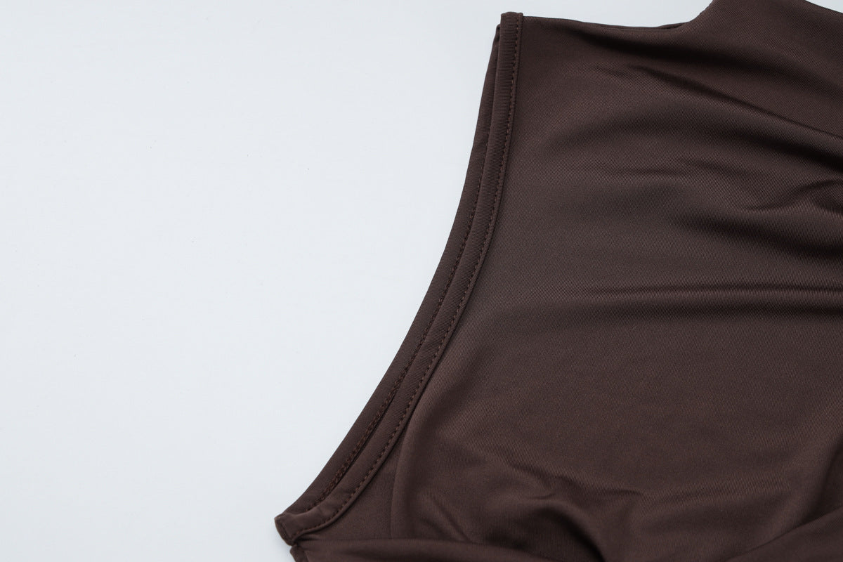 Women's Spring Summer fashion slim pleated ribbon Bodycon irregular sleeveless dress 16