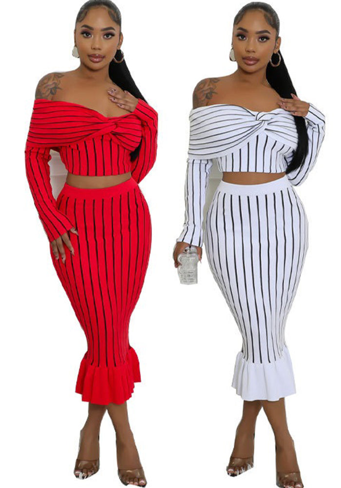 Women Off Shoulder Top and Skirt Two-Piece Set