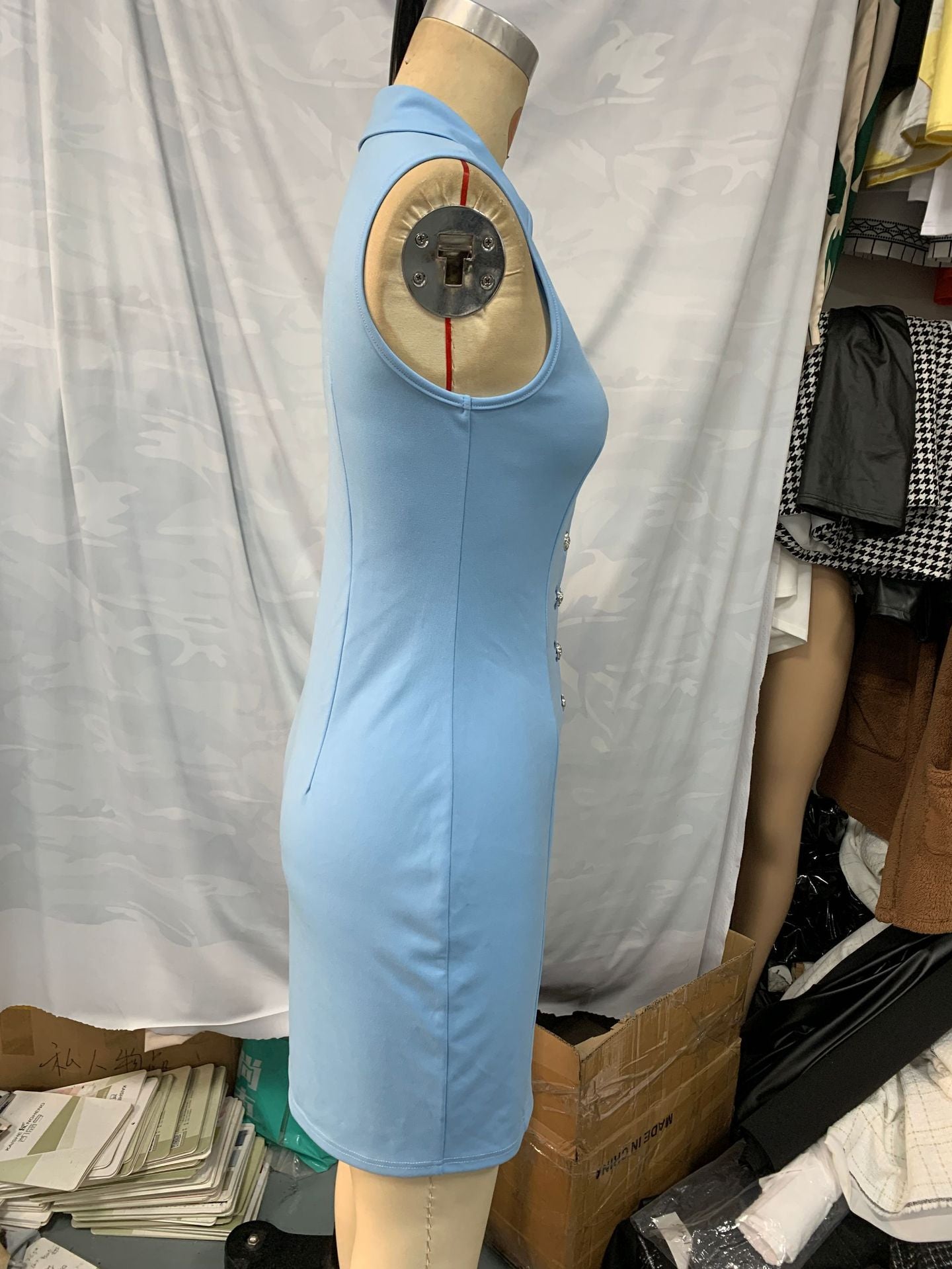 Summer Turn-Down Collar Sleeveless Bodycon Dress 4