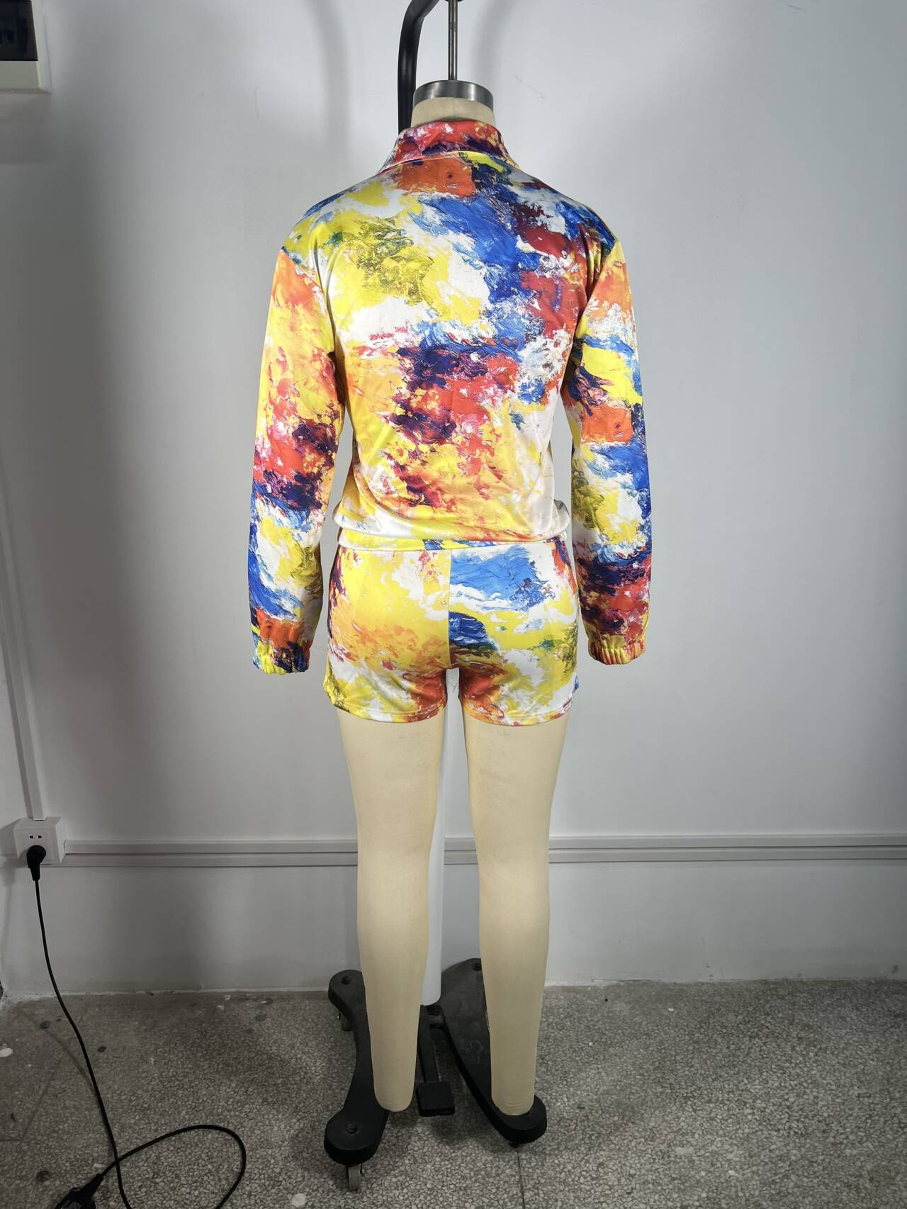 Women's Star Print Long Sleeve Shirt and Shorts Set with Two Pockets 7