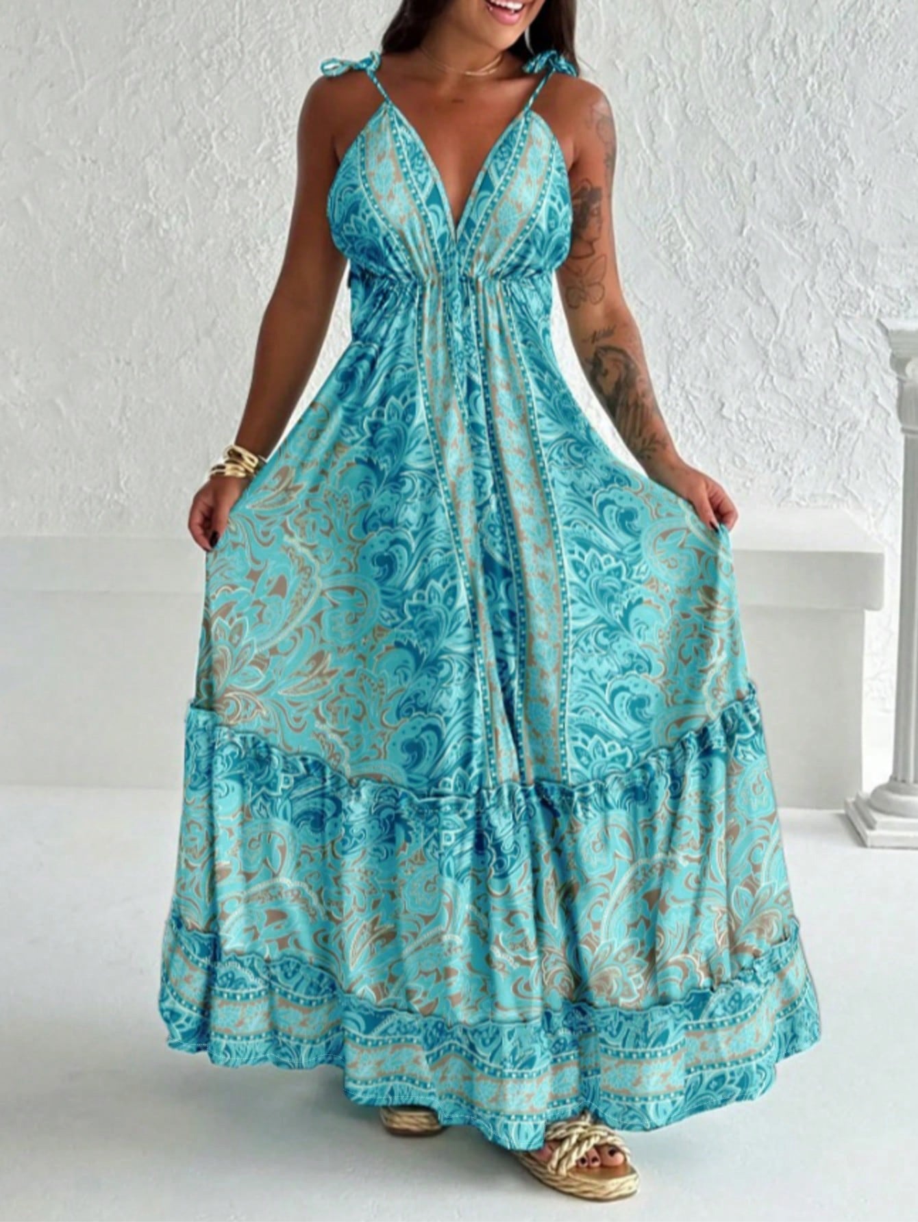 Women's Summer Fashion Elegant V-Neck Strap Plus Size Long Dress