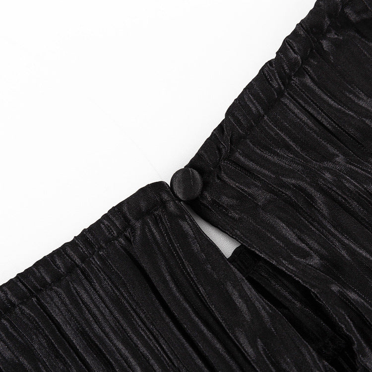 Women's Autumn Round Neck Belt Bell Bottom Long Sleeve Long Pleated Dress 25