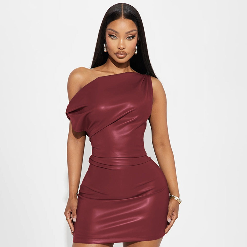 Women's Sexy Nightclub Trend Slash Shoulder Mini Bodycon Dress 5