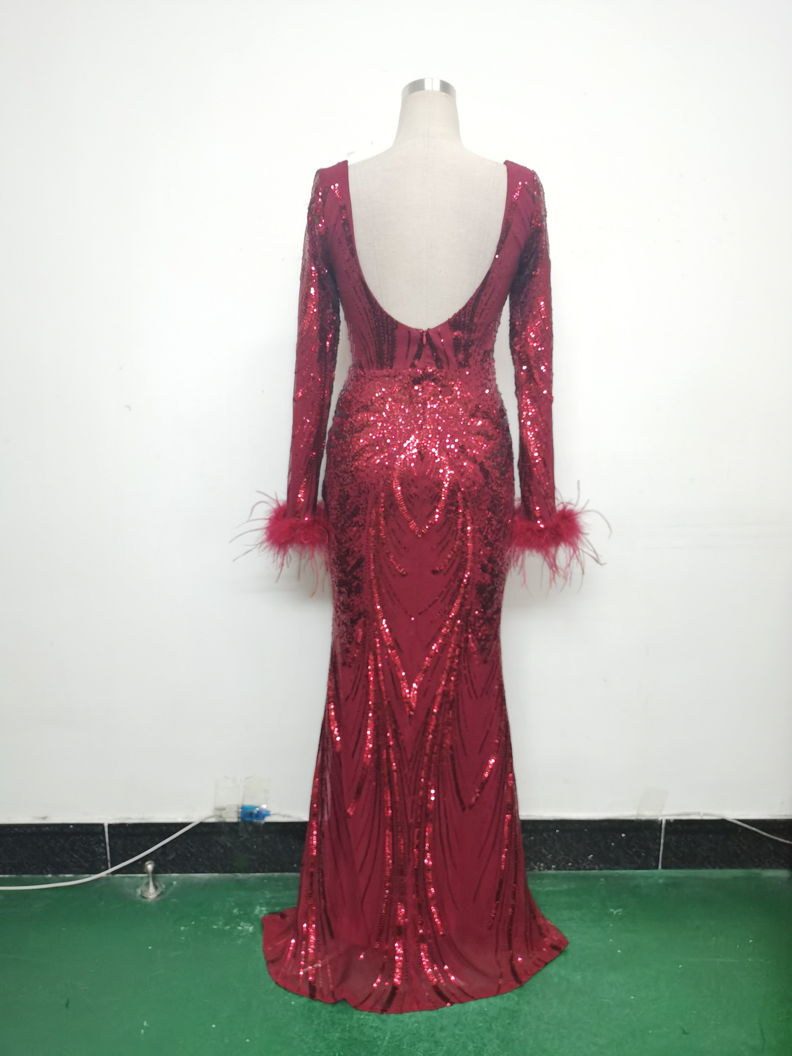 Women Positioning Flower Ostrich Feather Evening Dress 23