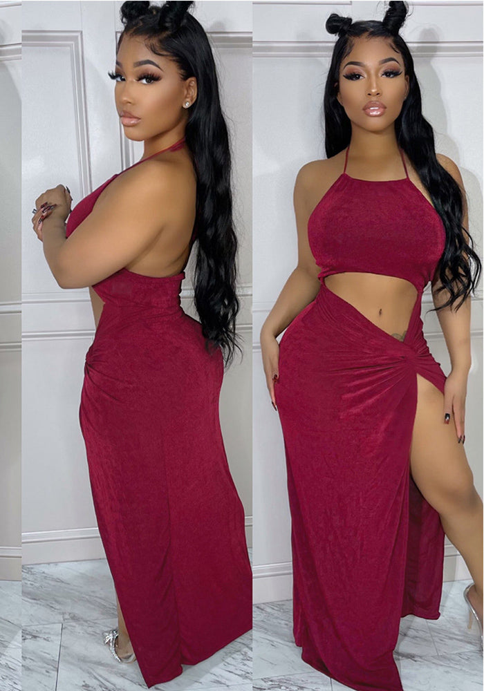 Women Sexy Backless Cut Out Slit Bodycon Dress