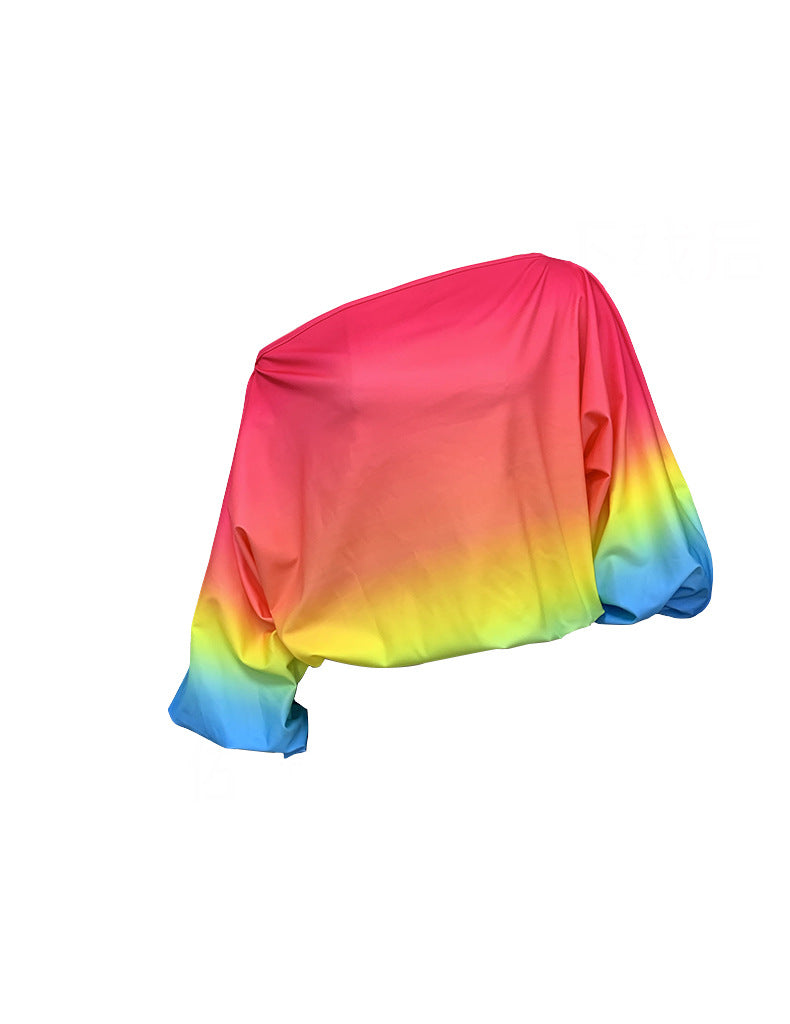 Women's Spring Summer Ladies Fashion Chic Print Loose Slash Shoulder Top 15