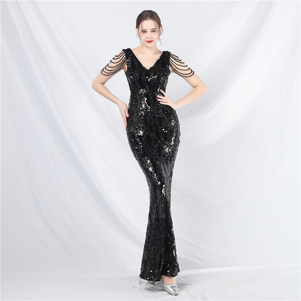 Plus Size Women Sequin Formal Party Maxi Evening Dress