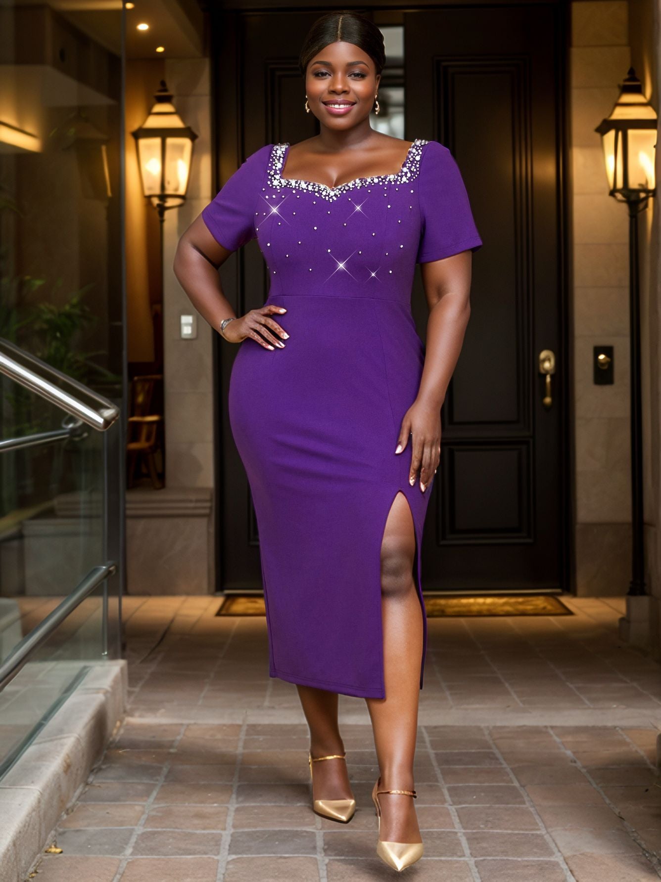 Women African V-Neck Beaded Evening Sexy Slit Bodycon Dresses