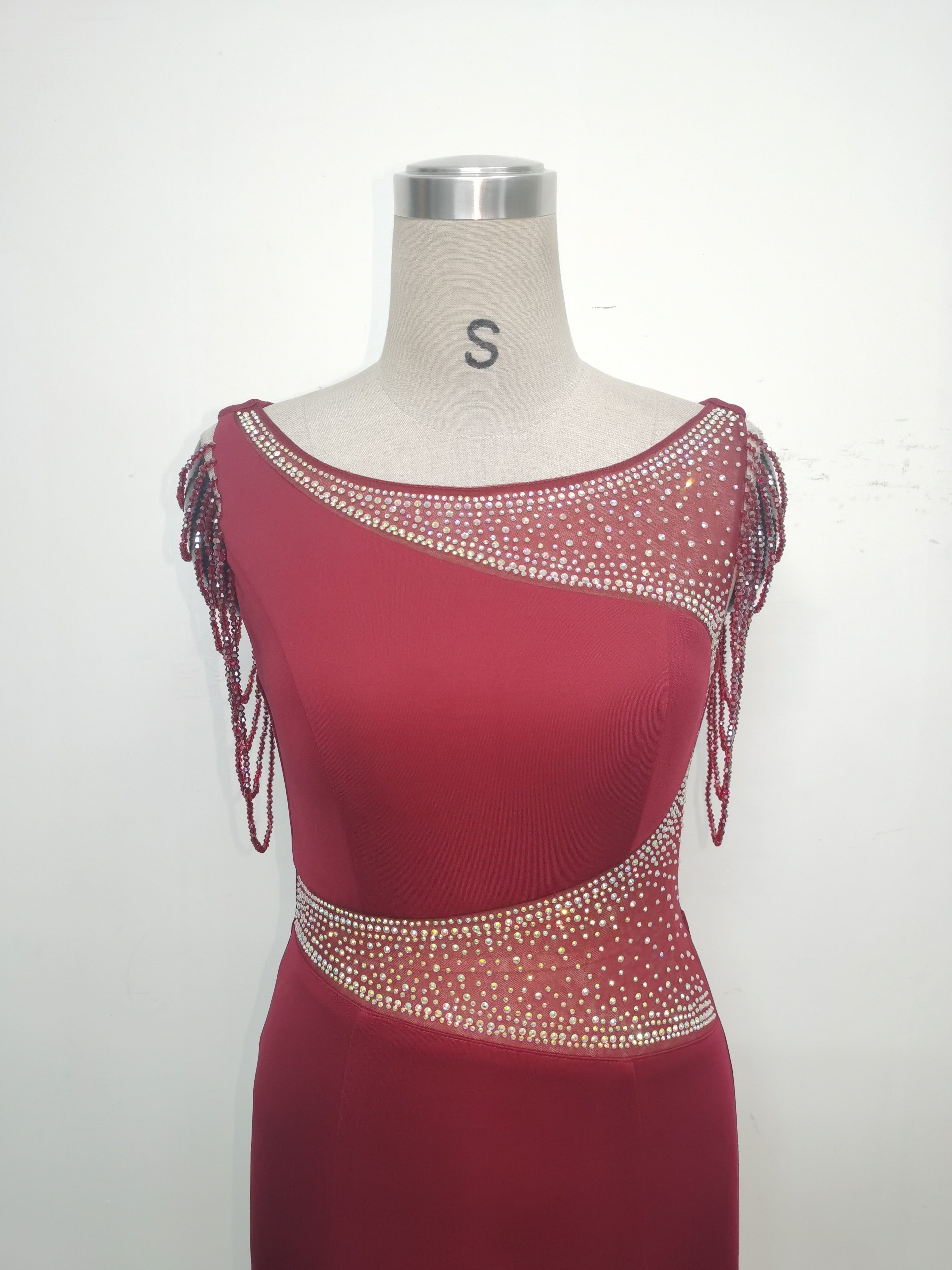 Women Beaded See-Through Mesh Split Evening Dress 30