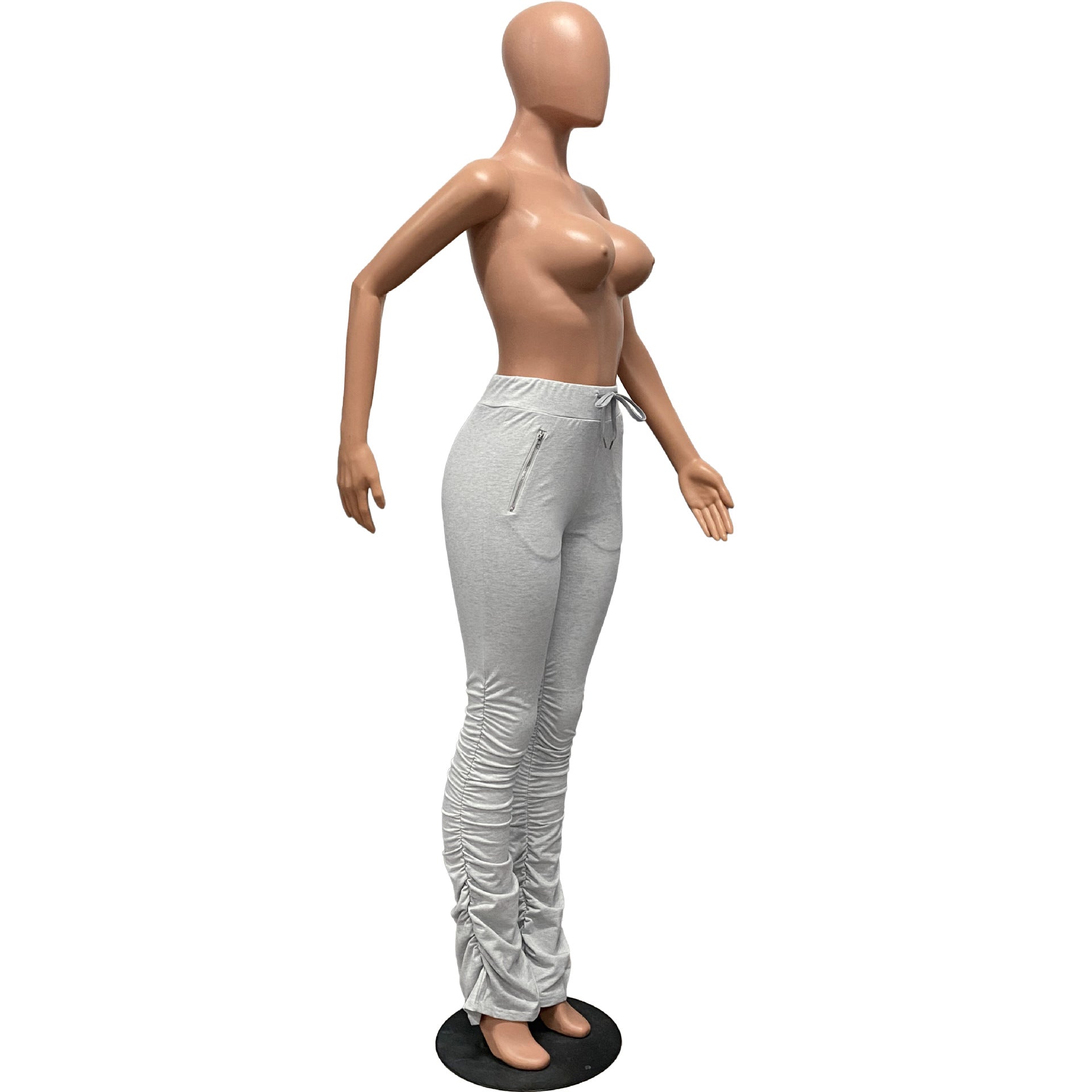 Women's Sports Casual Zipper Pockets Drawstring Fleece Fabric Pants 11