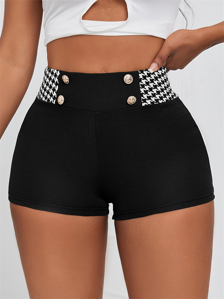 Women houndstooth stretchy knitting casual shorts 3