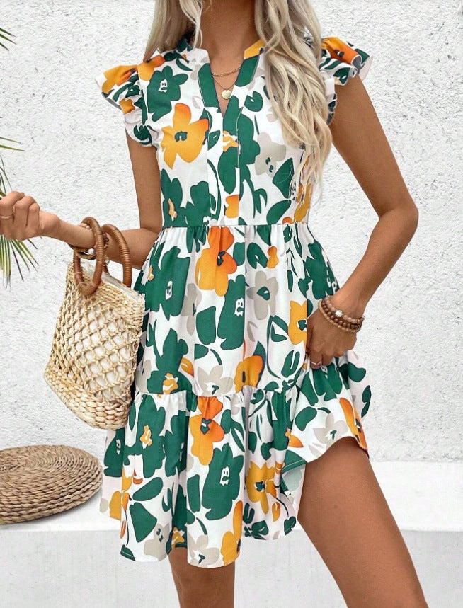 Women Summer Fashion Elegant Ruffle Edge Sleeveless Strap Dress