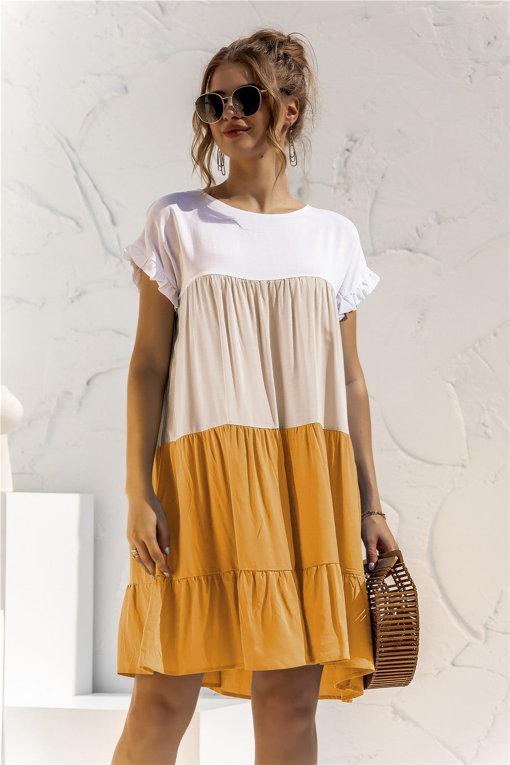 Women Summer Colorblock Loose Short Sleeve Dress 5