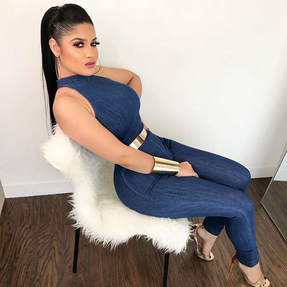 denim Round Neck Sleeveless Jumpsuit 6
