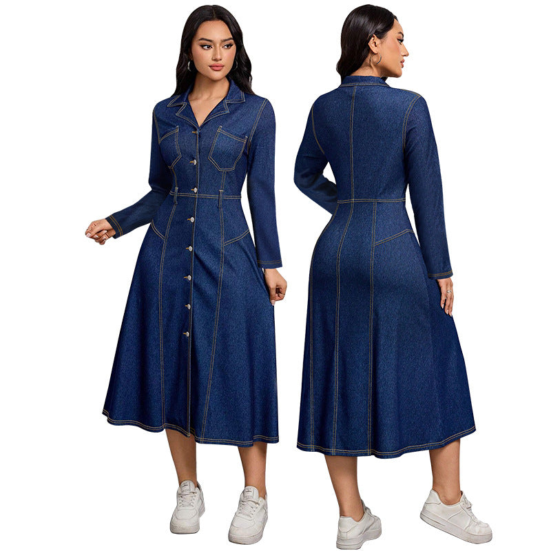 Women Denim Long-Sleeved Dress