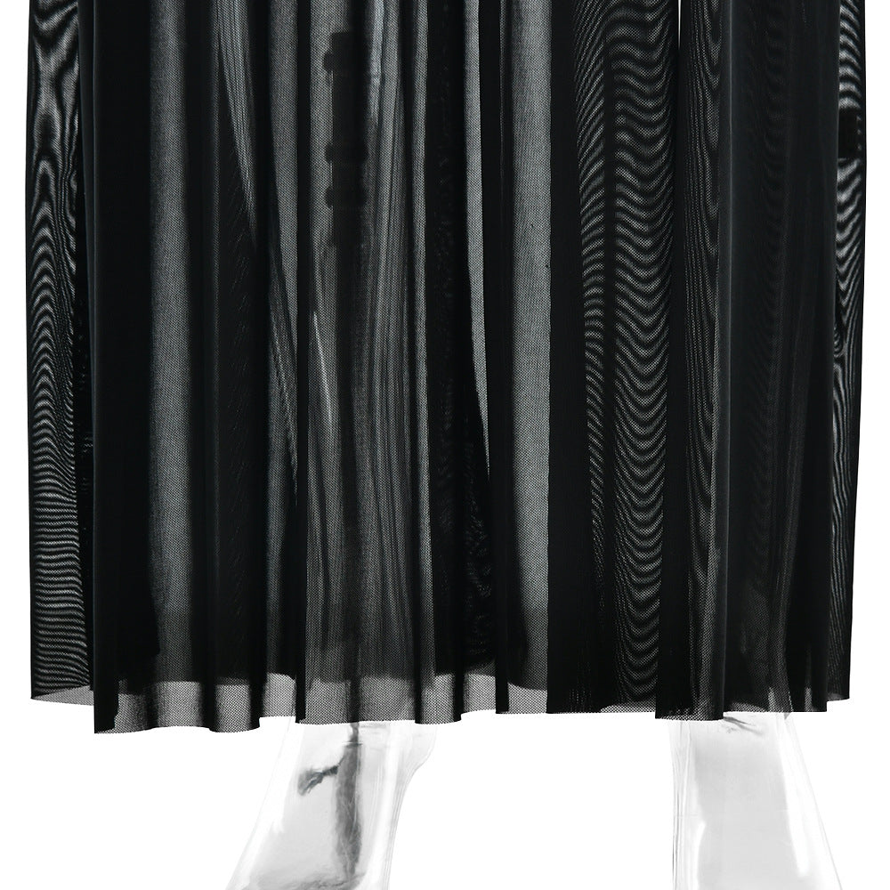 Summer Elegant Strapless Mesh Patchwork Ruffle Slit Dress 20