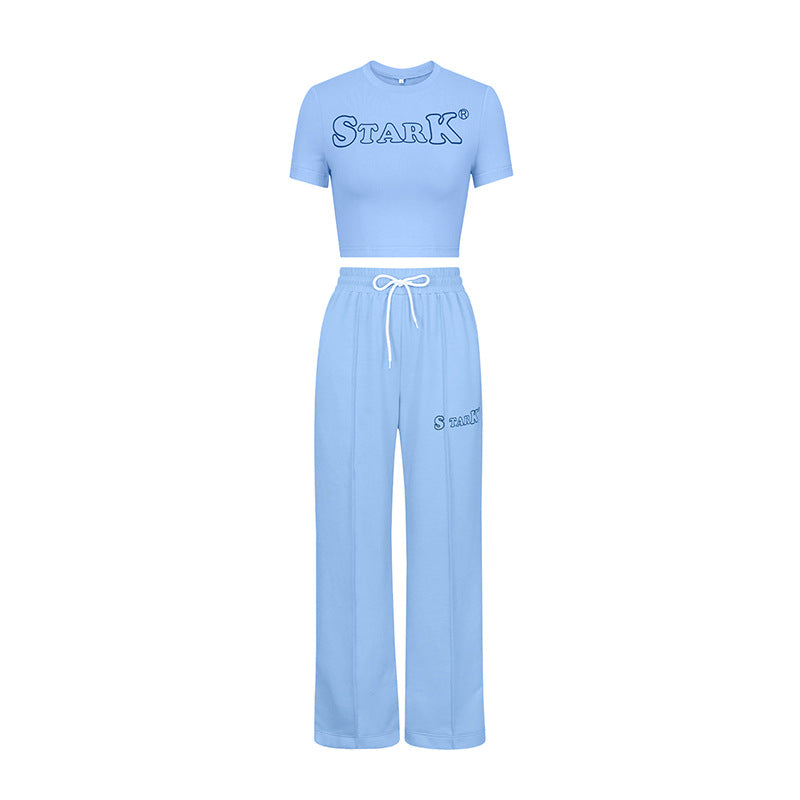 Fashionable Sports Two-Piece Pants Set Women's Sports Casual Letter Print T-Shirt Tops Trousers Fashion Suit 17