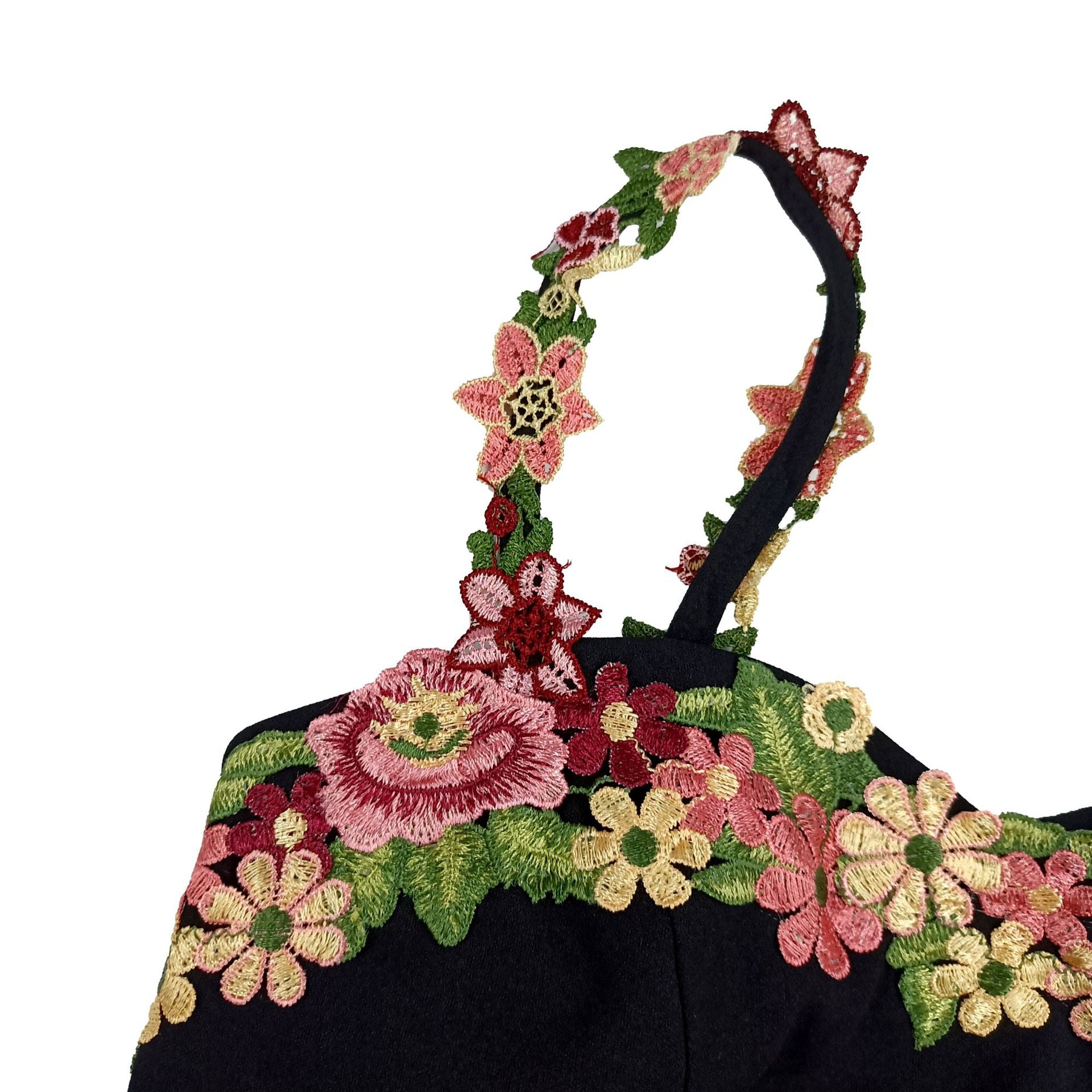 Summer Chic Sexy Floral Embroidered Strap Slim Waist Bodycon Gown Dress 7