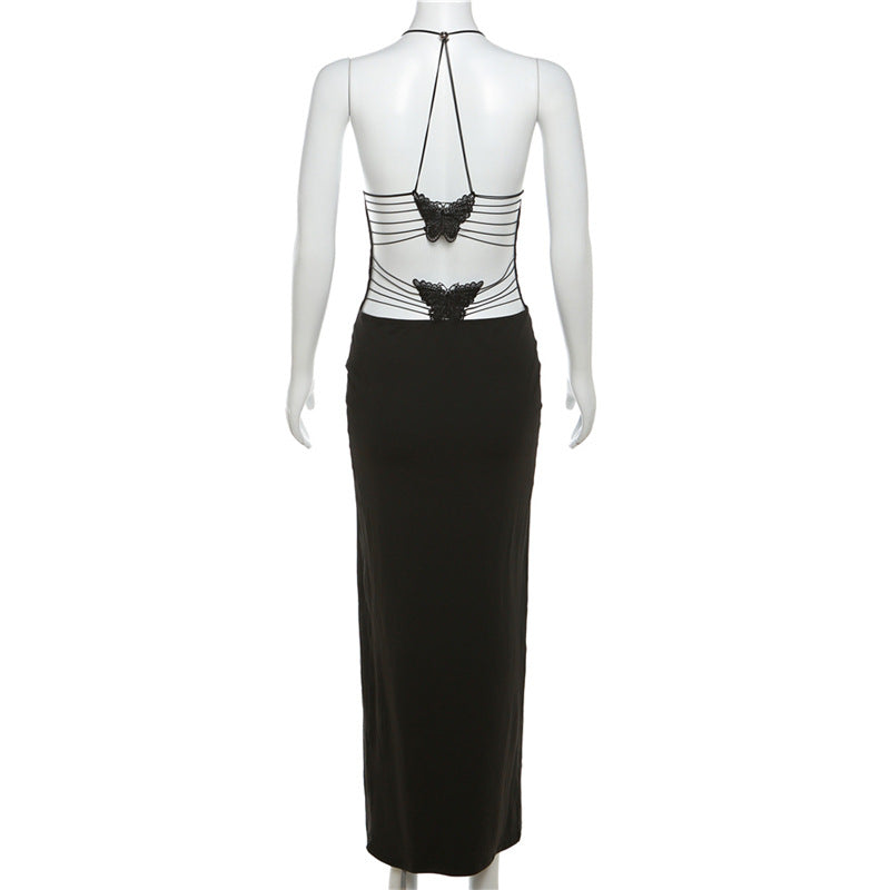 Autumn Women's Sexy Low Back Lace-Up Halter Neck Slim Bodycon Dress 14