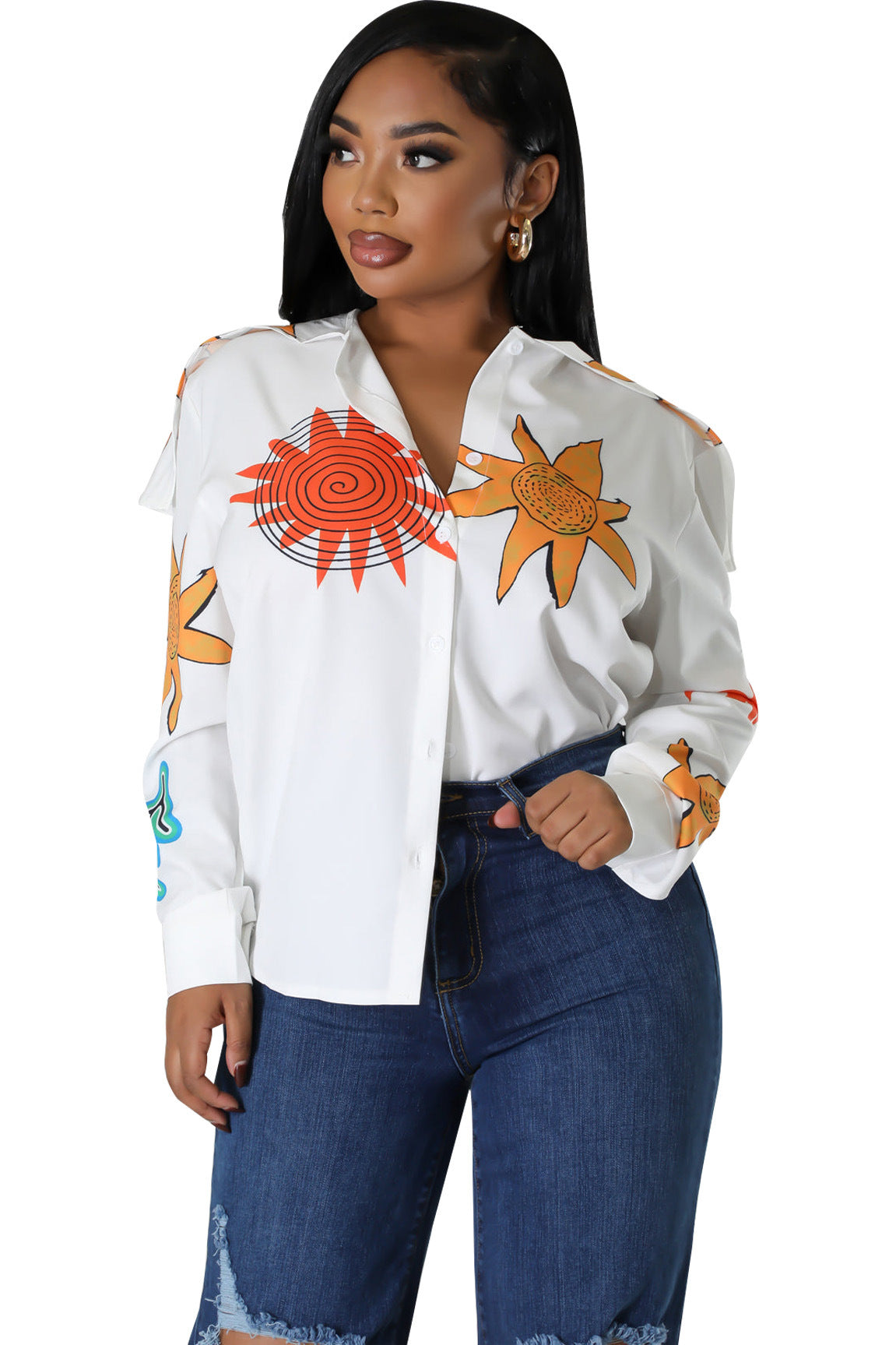 Women's Autumn Winter Print Button Long Sleeve Shirt 3