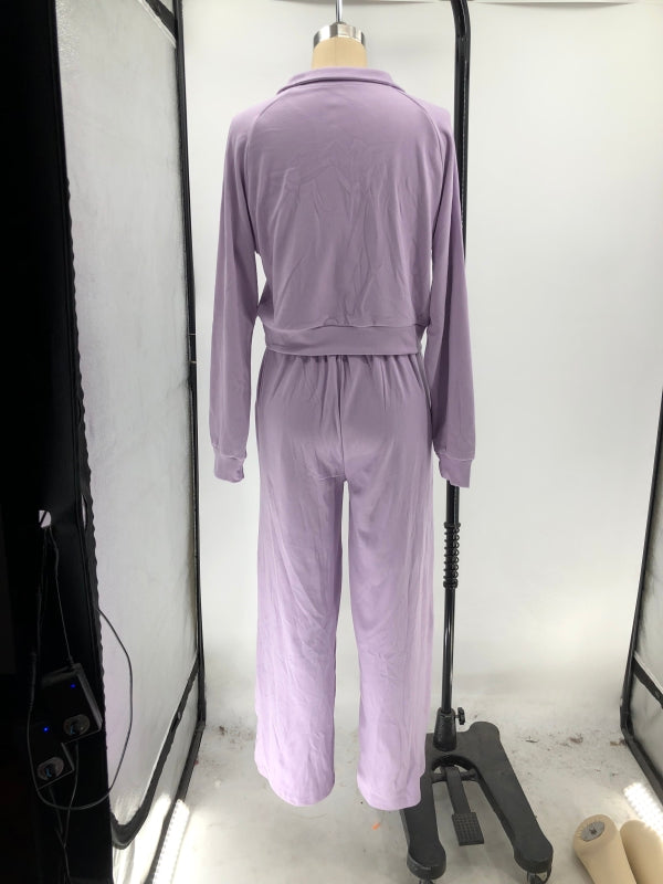 Women Fall/Winter Solid V-Neck Long Sleeve Casual Top and Pants Two-Piece Set 22