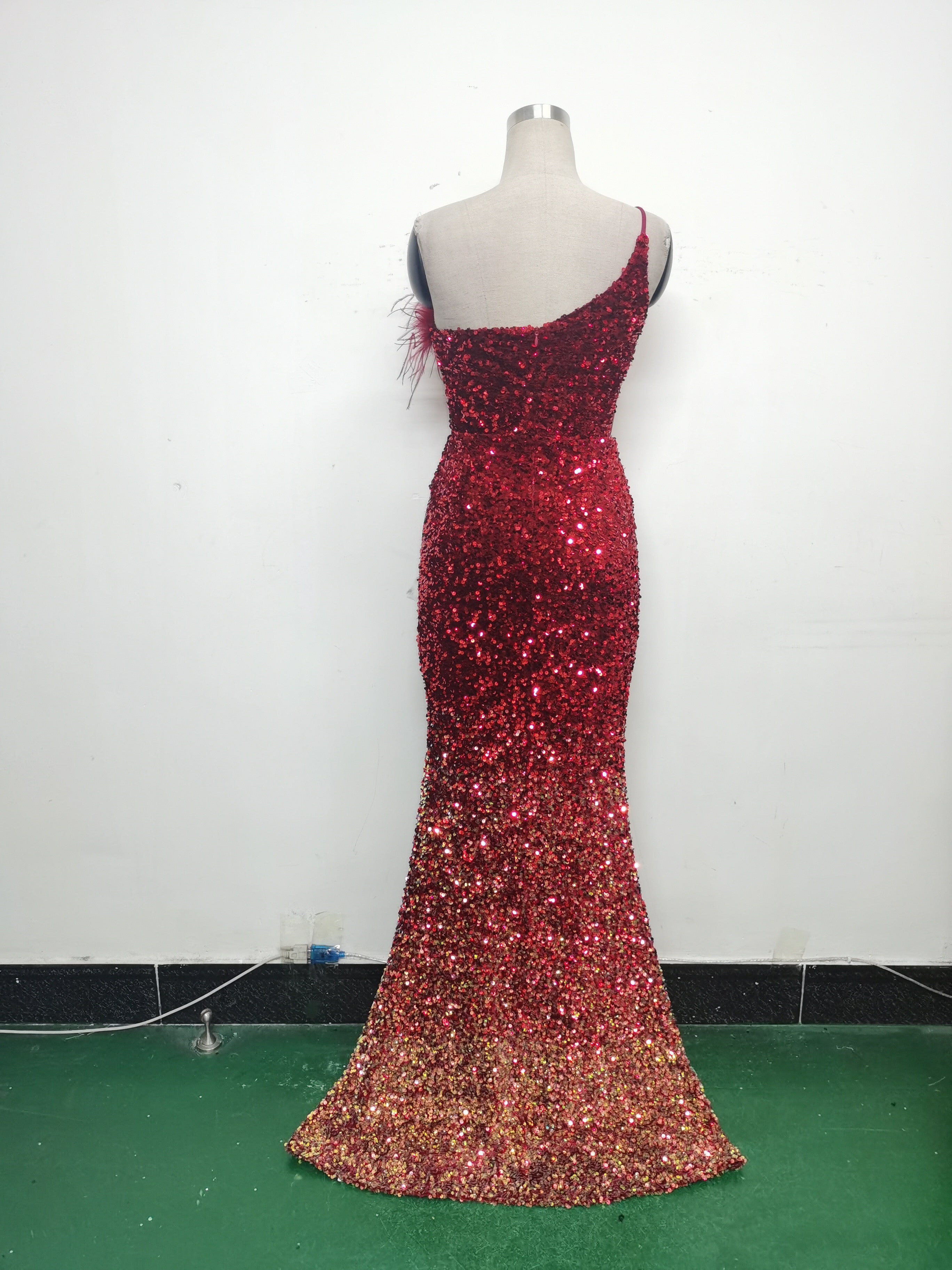 Women Ostrich Feather Beaded Evening Dress 23