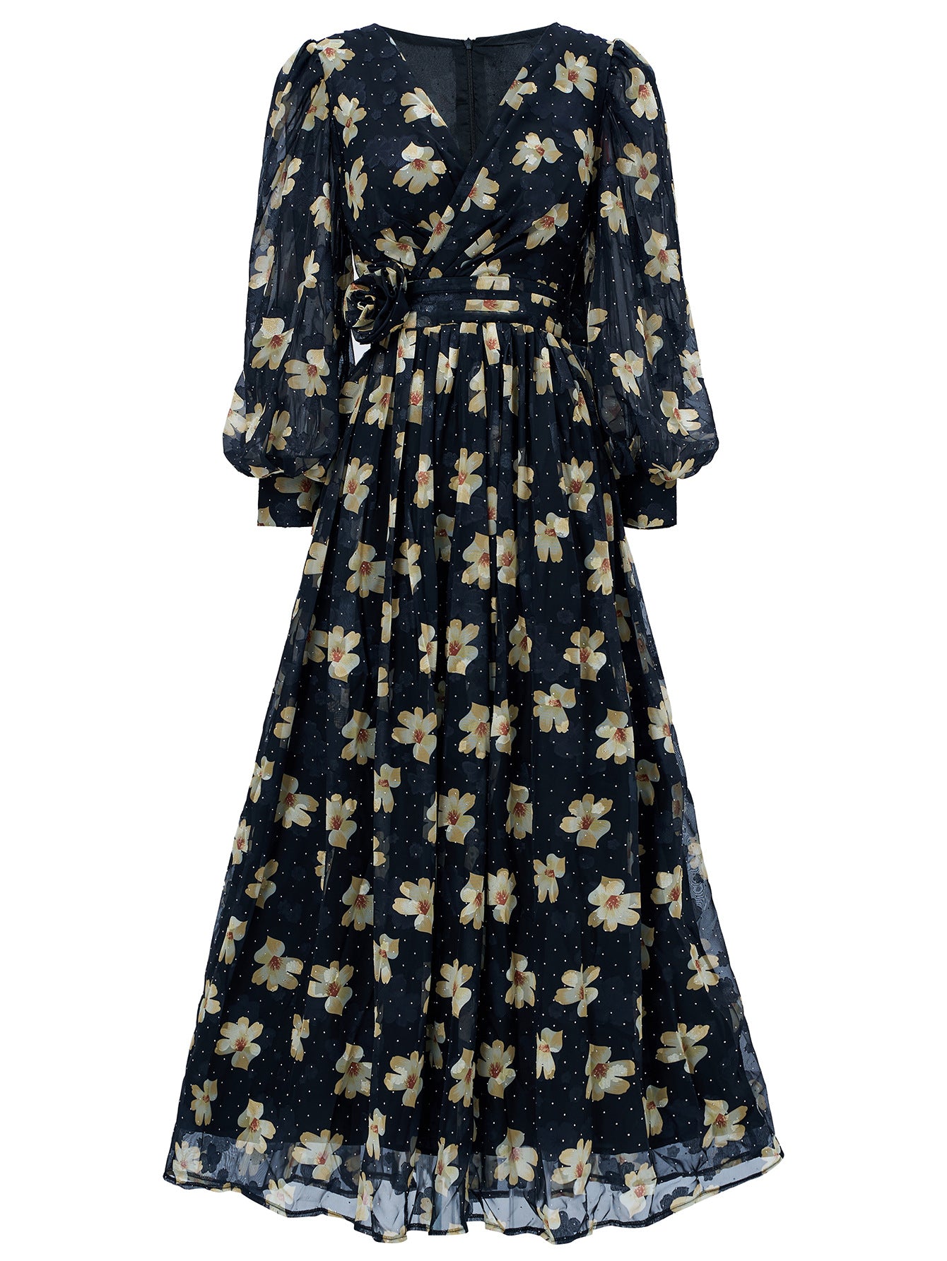 Elegant Women's Long-Sleeve V-Neck Ruffled Formal Party Mesh Evening Gown 9