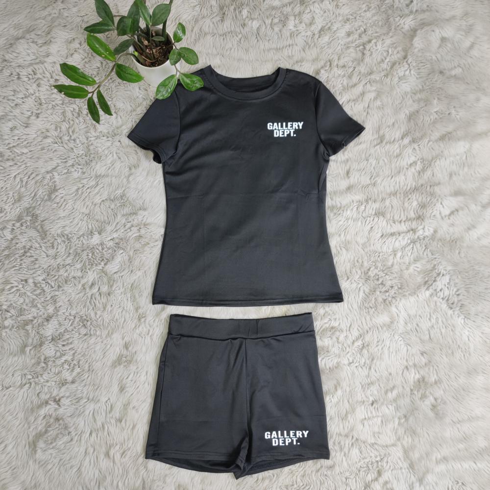 Women Clothing Summer Black Print Round Neck Short Sleeve Top and Shorts Two-Piece Set 4