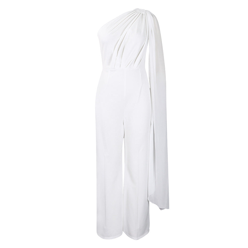 African Women's Solid Color Sexy One Shoulder Formal Party Fashion Jumpsuit 12