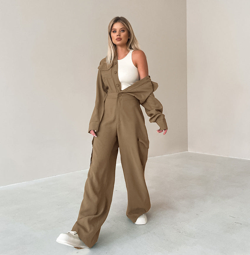 Women American long-sleeved Cargo Jumpsuit 4