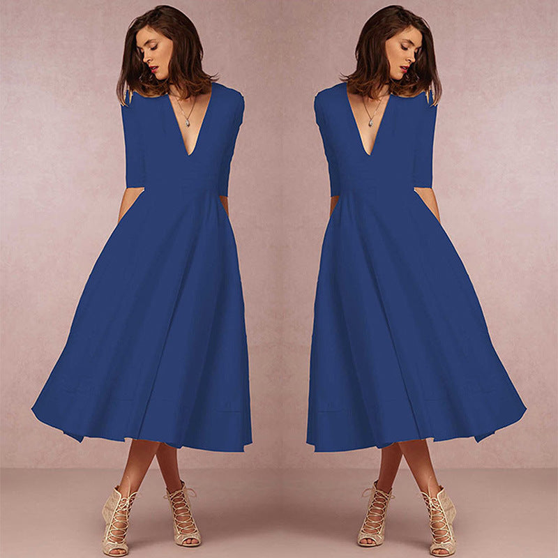 Women Sexy V-Neck Half-Sleeve Dress 9