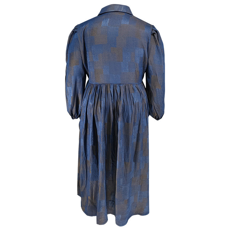 Plus Size Women Button Turndown Collar Long Sleeve Maxi Dress 8