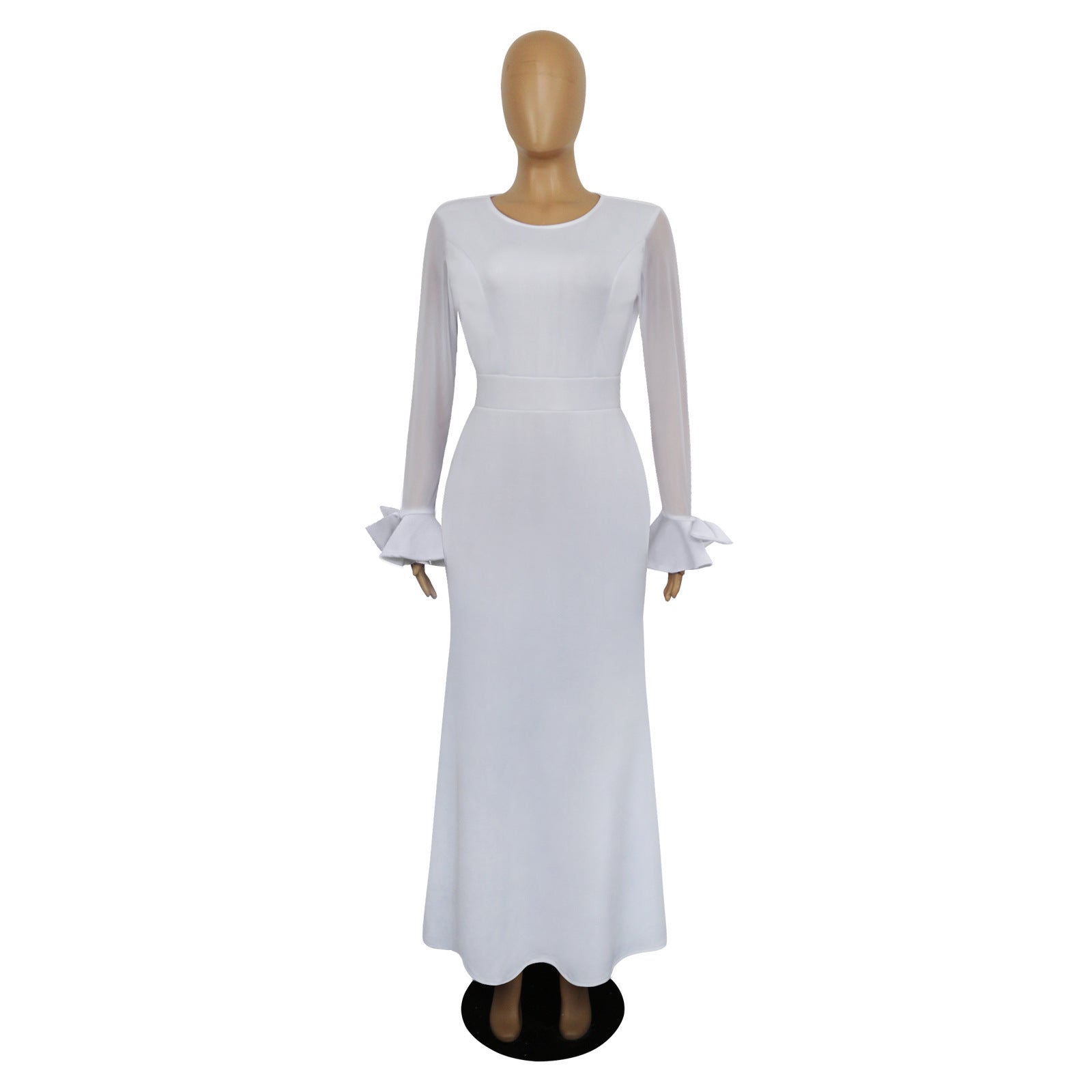 Women's Round Neck Long Sleeve Mesh Patchwork Maxi Dress Solid Plus Size Dress 14