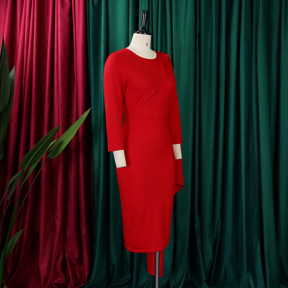 Women Solid Long Sleeve Midi Dress 20