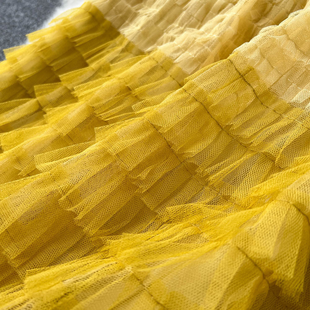 Women  Irregular Gradient Cascading Ruffles Puffy Mesh Skirt 31